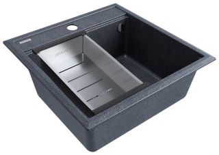 Комплект Paulmark: мойка Stepia 50 и коландер Advance PM115051-DG+A375-BS графит/брашированная нержавеющая сталь