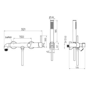 Смеситель для ванны Knotlor SS-32/BL, черный