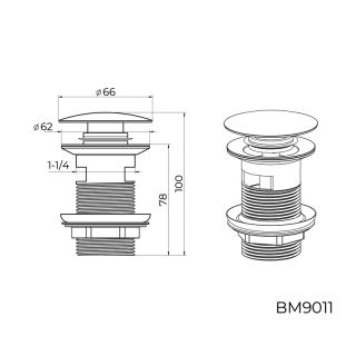 Донный клапан для раковины с переливом Knotlor BM9011GM, оружейная сталь