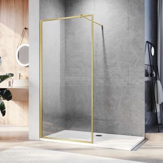 Душевая перегородка Veconi Korato KR-81G, 1100x2000, брашированное золото, стекло прозрачное