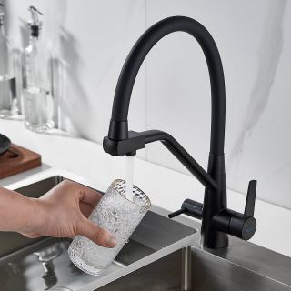 Смеситель для кухни Shevanik S968H с подключением фильтра чёрный