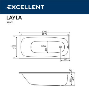 Ванна акриловая Excellent Layla WAEX.LAY17WH 170 x 75 см