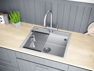 Комплект Paulmark: мойка Stepia 60 и ролл-мат Step PM115951-GRS+R375-BS серый дым/брашированная нержавеющая сталь