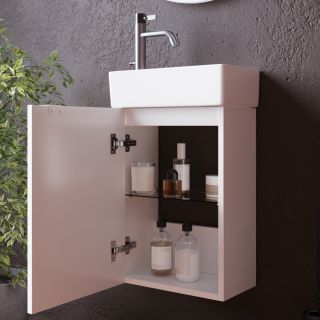 Подвесная тумба под раковину Sancos Mini MN35WL левая 35см белый глянец