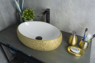 Раковина Gid Nc433 52219 накладная белая / золото 48x34x15