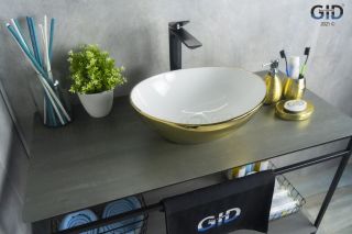 Раковина Gid Nc999 52229 накладная белая / золото 41x34x15