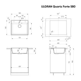 Кухонная мойка Ulgran Quartz Forte 580-07 уголь