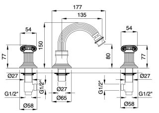 Смеситель для биде на 3 отверстия Cezares OLIMP-BBS2-02-M