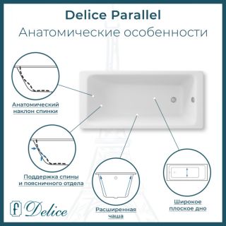 Ванна чугунная Delice Parallel DLR220505RB-AS 170х70 с черными матовыми ручками