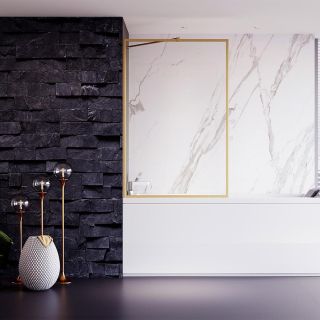 Шторка на ванну Veconi Palau PL-85G, 900x1500, брашированное золото, стекло прозрачное