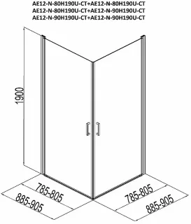 Душевой уголок Aquanet Cinetic AE12-N-90H190U-CT-2 254236 90x90 см стекло прозрачное профиль хром