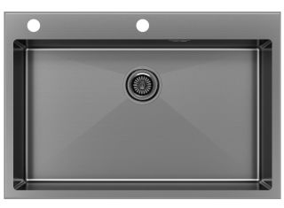 Мойка кухонная Paulmark Kroner-Edge PM777551-GM воронёная сталь