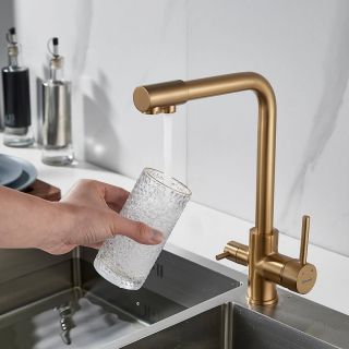 Смеситель для кухни Shevanik S328G с подключением фильтра золотой сатин