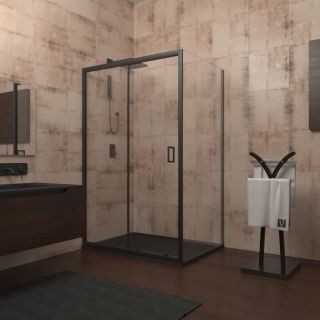 Душевой уголок Veconi Rovigo RV-046B, 1450х1100х1950, черный, стекло прозрачное