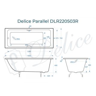 Ванна чугунная Delice Parallel  DLR220503RB 150х70 с черными матовыми ручками