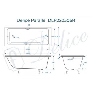 Ванна чугунная Delice Parallel DLR220506RB 180х80 с черными матовыми ручками