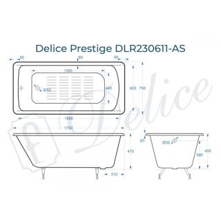 Ванна чугунная Delice Prestige DLR230611-AS 175x75 с антискользящим покрытием