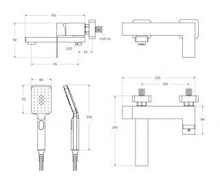 Смеситель для ванны и душа CEZARES SLIDER-VD-NOP черный матовый