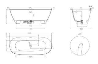 Ванна из искусственного камня Salini Sofia Wall S-Stone 102523MRF 180x85см RAL полностью