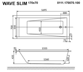 Гидромассажная ванна Whitecross Wave Slim 0111.170070.100.RELAX.GL 170x70см Relax золото