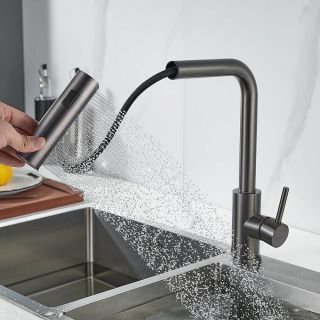 Смеситель для кухни Shevanik S263T с мультифункциональным изливом оружейная сталь