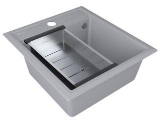 Комплект Paulmark: мойка Stepia 45 и коландер Advance PM114651-GRS+A375-BS серый двм/брашированная нержавеющая сталь