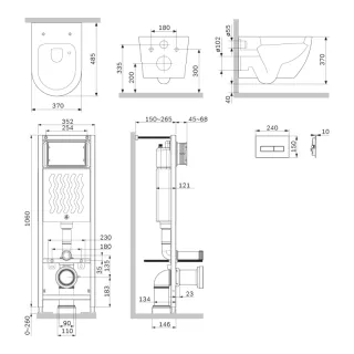 Комплект унитаза с инсталляцией AM.PM Like IS110338.801900 с сиденьем Микролифт и клавишей смыва черной