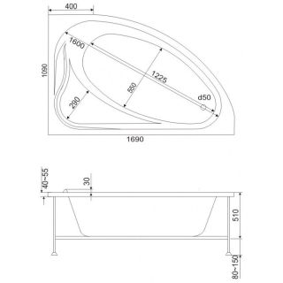 Ванна акриловая Bas Милан 170x110 левая