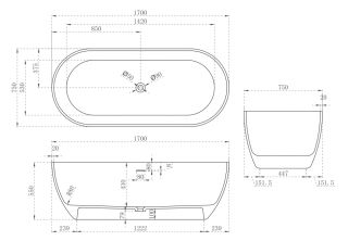 Ванна из искусственного камня ABBER Stein AS9613-1.7 170x75см белый матовый