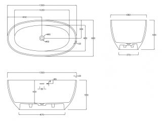 Ванна из искусственного камня ABBER Stein AS9641-1.3 130x68см белый матовый
