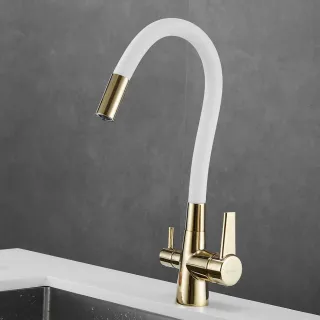 Смеситель для кухни Shevanik S668E с подключением фильтра золото/белый