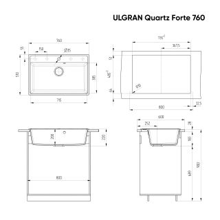 Кухонная мойка Ulgran Quartz Forte 760-08 космос