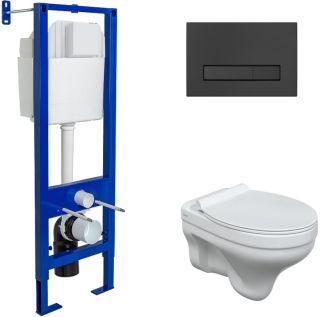 Комплект Berges 4в1 042442: инсталляция ATOM Line 410 кнопка SoftTouch чёрная унитаз Albit S сиденье Top Slim SO