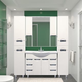 Напольный шкаф - пенал Misty Орхидея 35см с бельевой корзиной левый белый